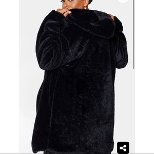 Plus Size Pretty Little Thing Hooded Faux Fur Midi Coat